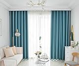Dsnyu Vorhänge Esszimmer, Vorhang Blau Volltonfarbe Polyester Gardinen für Schlafzimmer Wohnzimmer 2er Set 137x160cm BxH