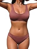 CUPSHE Damen Bikini Set U Ausschnitt Cut Out Low Waist Sporty Bademode Zweiteiliger Badeanzug Swimsuit Ziegelrot M