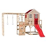 Wendi Toys M22R-G Spielhaus Kinder Outdoor mit Kletterwand, Rutsche und Plattformen, 342 x 356 x 242 cm, Grau, FSC Holz – Sicheres Garten Stelzenhaus, Spielhaus Holz 3-7 Jahre