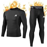 MEETWEE Thermounterwäsche Funktionsunterwäsche Herren, Skiunterwäsche Winter Suit Atmungsaktiv Lange Thermo Unterwäsche Set Thermowäsche Unterhemd + Unterhose-Schwarz-L