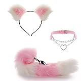 Kunstpelz-Tierohren Stirnband und Schweif aus verchromtem Metall Anal Plug Paar Anal Cosplay Butt Anus Plug (tail 42cm Anal plug diameter 2.8cm)