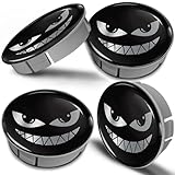 Biomar Labs 4 x 60mm Kunststoff Nabenkappen Kappen Schwarz Silber Felgendeckel Radkappen Radnabendeckel Nabendeckel Böses Lächeln Auto Tuning CS 28