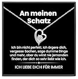 BYLITZ An meinen Schatz Kette mit Karte Herzkette mit LED Box und Spruch Halskette Damen Jahrestag Geschenk für Sie Frau Partnerin Freundin Verlobte Geburtstag Weihnachten (Standard Box - Herz V11)