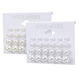 HekouJiub 24 Paar Perlen Ohrringe Damen Große Perlenohrringe Groß und Kleine Perlen Set Hochzeit Braut Kunstperlen Ohrringe Schmuckgeschenk für Frauen Braut Hochzeit Verlobungsfeier (Weiß, Beige)