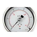 Manometer Vollständiges Edelstahl-Manometer SMSS100L 10. 0mm 4 Zoll 1/2 NPT. Analoge Displayölmanometer for Hydrauliksystem Für das Diagnosewerkzeug des CIL-Druckmessers