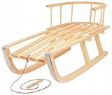 Kinderschlitten Holzschlitten Davoser Schneeschlitten Rodelschlitten mit Rückenlehne und Zugseil