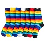 FILOEEX 7 Paar Gestreifte Socken,35-40 Bunte socken Ringelsocken,Bunte Stripe Socken,Farbenfrohe Pride Baumwollsocken,Bunt Gestreift Striped Socks für Halloween Karneval Fasching Cosplay