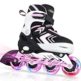 Nattork Verstellbare Inline Skates für Mädchen, 4 Größen Kinder Inline Roller Skates mit Beleuchteten, Kinder Inliner Mädchen Rollschuhe für Anfänger (Rosa, 32-36 EU / 205-230 MM)