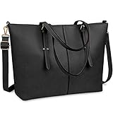 NUBILY Laptop Damen Handtasche 15,6 Zoll Shopper Handtasche Schwarz Elegant Leder Taschen Große Leichte Elegant Stilvolle Frauen Handtasche für Business/Schule/Einkauf