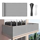 Duerer Balkon Sichtschutz zaun 90 x 300cm Balkonabdeckung Windschutz UV-Schutz Balkonumspannungen verkleidung mit Ösen für Balkonzaun mit Kabelbinder und Seil, Grau