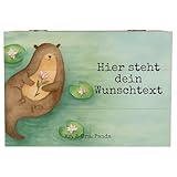 Mr. & Mrs. Panda Personalisierte Holzkiste Otter Seerose Design 22 x 15 cm - Geschenk, Erinnerungskiste, Wasser, Seeotter, Lieblingstag, Kiste Personalisiert, Fluss, mit Namen