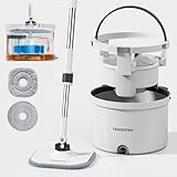 HoMettler Wischmopp und Eimer Set, Flachwischer und Eimersystem mit separatem schmutzigem und sauberem Wasser, 3-Fach Wandreiniger Mop, Flachmopp für Bodenreinigung