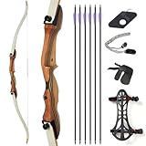 62 Zoll Bogenschießen Recurve Bogen Set für Erwachsene und Anfänger, Holz Takedown Recurve Bogen für Outdoor, Jagd und Praxis, Rechte Hand, 26/30/34/17.2 kg (13.6 kg Set)