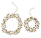 FRANK FLECHTWAREN Hänger Blätterkranz 2er Set ca. Ø 15 cm, Innen-Ø 6 cm, Ø 19 cm, Innen-Ø 11 cm Wandkranz Metall Rostdesign Braun Handgefertigt Dekoration