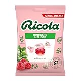 Ricola Himbeere Melisse, 75g Beutel original Schweizer Kräuter-Bonbons mit 13 Alpenkräutern & fruchtig-frischer Himbeere, zuckerfrei, 1 x 75g, vegan