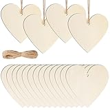 HOLDLEAF 24 Stück Holz Herzen mit Loch, 10cm Holzherzen Deko, Blanko Holzanhänger Herz zum Basteln, Bemalen & Verzieren, Hochzeit Deko, Valentinstag, Geschenkanhänger