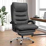 Naspaluro Ergonomischer Bürostuhl mit Fußstütze, Schreibtischstuhl mit Doppellagigem Kissen, Hoher Rückenlehne, Chefsessel mit Liegefunktion, Höhenverstellbar, PU-Leder Computerstuhl Bis 150kg Schwarz