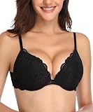 Deyllo Damen Push Up BH mit Blumen Spitze Schalen Bügel BH Gepolstert Elegant(Schwarz,80C)