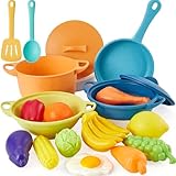 AOLEVA Großformat Kinderküche Matschküche Zubehör, Kochgeschirr Lebensmittel Spielzeug mit Töpfeset, Spielzeug Töpfe und Pfannenset, Kindergeschirr Spielküche Geschenk für Kinder ab 3 Jahren