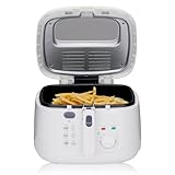 alpina Friteuse 2,5L DF-165 - Friteuse mit Fett 1800W - Einstellbare Temperatur bis 190°C - für 2 bis 3 Personen - mit Antihaftbeschichtung und Kontrollleuchte - Weiß, Weiss