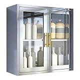 Mehrzweckschrank aus Edelstahl mit Doppeltüren Metallschrank mit Verstellbaren Einlegeböden Hängeschrank Küche Haushaltsschrank für Wohnzimmer, Küche und Bad(60 * 32 * 60cm)