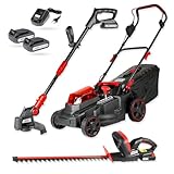 WALTER Akku Garten-Set: 40V Rasenmäher, 20V Rasentrimmer & Heckenschere – Kabellose Freiheit, energieeffizient, ideal für kleine bis mittelgroße Gärten, inkl. 2 Li-Ionen Akkus & Schnellladegerät