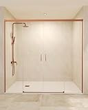 MICE COLLECTION Duschkabine vorne, 2 feste Platten + 2 Schiebetüren, gehärtetes Glas 6 mm (Roségold, gebürstet, 140 x 195)