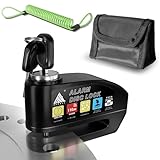 EFEALL Bremsscheibenschloss Alarm 110dB, Motorradschloss mit 1,2m Rückrufkabel & Schlossbeutel, Bremsscheibenschloss Motorrad für Moto/Moped/Fahrrad/E-Bike/E-Scooter mit Scheibenbremse
