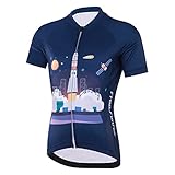L SERVER Fahrradtrikot Kinder Jungen mit Tasche Mädchen Elastisch Radtrikot + Gepolsterte Shorts Atmungsaktiv Fahrradanzug, Raumfahrt (Jersey), L