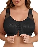 SHARICCA BH Vorderverschluss Damen Große Größen ohne Bügel Funktioneller BHS Komfort Vollschalen Ungepolster Bra (Schwarz-3XL)