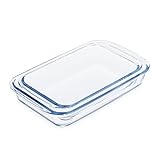 Relaxdays Auflaufform Set, 2 Größen, Glas, Ofenformen für Lasagne, Gratin, Tiramisu, spülmaschinengeeignet, transparent, 5 x 29,5 x 17,5 cm