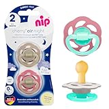 NIP Cherry Latex Schnuller Rund Leuchtend 4 Stück Set (2x2) Gr.2 (6 M +, Night leuchtend) Stillfreundlich, Größe 2, ab 6 Monate