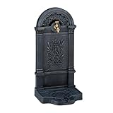 Relaxdays Standbrunnen, Antik-Stil, HBT: 82,5x32x33 cm, Nostalgie, Garten, Terrasse, Wasserhahn, Becken, stehend, grau