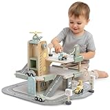 Mamabrum Holzgarage Für Kinder Mit Aufzug Und Zubehör – Mehrstöckiges Parkhaus Mit Waschanlage Und Hubschrauber – Lernspielzeug – Kompatibel Mit Holzfahrzeugen