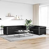 Nqyjm Chesterfield 2- und 3-Sitzer-Sofa, Kunstleder, schwarz, 2-Sitzer, modernes Sofa, aus Leder, für Wohnzimmer/Schlafzimmer/Büro, kleines Sofa