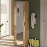 Forte NET106 Schuhschrank 50, schmaler Flurschrank mit 6 Einlegeböden und Spiegelfront, Flur, Diele, Holzwerkstoff, Artisan Eiche Holzdekor, 50,2 cm breit x 179,1 cm hoch x 34,8 cm tief