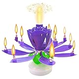 Musik Blumenkerzen, Taozoey Rotierende Lotusblüte mit Musik, Geburtstag KerzeGeburtstags Blumenkerzen, Kuchen-Dekoration, Party, Geburtstag Glück (Lila)