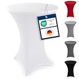 Blumtal Stretch Stehtisch Hussen Bügelfrei - Oeko -TEX zertifizierte Tischhussen für Stehtische Ø 80 – 85 cm - Verstärkung im Fußbereich - waschmaschinengeeignet - Weiß