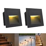Arotelicht 2er Set 3W LED Wandeinbauleuchte LED Treppenlicht Warmweiß 3000K Wandleuchte Stufenlicht Beleuchtung Lampe Alu 230V IP65 wasserdicht, eckig, Schwarz Gehäuse für Garten, Terrasse, Treppen