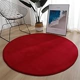 Hearda Teppich Rund, Reppich Schlafzimmer, Einfarbiges Korallenfleece Innenbereich Runder Teppich, Waschbarer rutschfest Teppich, fürs Wohnzimmer, Kinderzimmer, Büro (60cm,Rot)