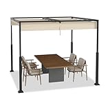Aufun Pergola mit Schiebedach, 3x3m Gartenpavillon Terrassendachung aus Metall, mit stabilem Stahlgestell und Schiebedach aus PA-beschichtetem Polyester, UV Schutz für Outdoor, Beige