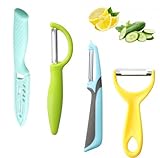 4 Stück Sparschäler, Universalschäler und Schälmesser Edelstahl Set, Kartoffelschäler Spargelschäler, Multifunktion Y Förmig Gemüseschäler, Zweischneidige Schäler, für Kartoffeln, Äpfel, Karotten
