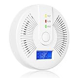 Kohlenmonoxid Melder mit LCD Anzeige 85dB Alarm CO Melder Kohlenmonoxidsensor Gasmelder Haus mit Prüftaste Batteriebetrieb(ohne Batterien)