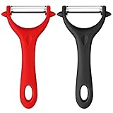 AUAUY 2PCS Universalschäler Sparschäler, Universalschäler Edelstahl Set, Kartoffelschäler Spargelschäler, Multifunktion Y-Förmig Gemüseschäler, Zweischneidige Schäler für Karotten Gemüse(Schwarz+Rot)