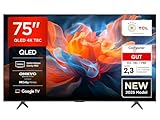 TCL 75T8C 75 Zoll QLED 4K HDR UHD Fernseher, Smart Google TV Dolby Vision Atmos,144Hz Motion Clarity Pro, Game Bar, ALLM, FreeSync, Onkyo 2.1 Sound,Sprachsteuerung, Kompatibel mit Google Assistant
