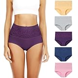Senllori Damen-Unterwäsche, hohe Taille, Baumwolle, Bauchkontrolle, weiche volle Abdeckung 5 Pack Mehrfarbig Größe L