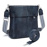 Myhozee Handtasche Damen Mittelgroß Umhängetasche - Elegant Blau Crossbody Bag Damen mit 2 Gurt, PU Leder Schultertasche Tasche Klein Damenhandtasche Uni Slouchy Bag für Frauen mit Breitem Gurt