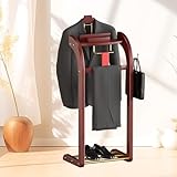 Herrendiener Diener Kleiderbutler mit Tablett, Stummer Diener in Holz, Herrendiener Modern mit Hosenständer, W 40 X D 35 X H 114 cm, für Männer- Oder Damenkleidung