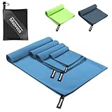 Mozvvco 4er Set Mikrofaser Handtuch,160x80cm Groß Badetuch+2er 80x40cm Sporthandtuch+40x30cm Klein Microfaser Handtücher,Reisehandtuch Schnelltrocknend Mikrofaser Strandtuch für Fitness Schwimmen-Blau