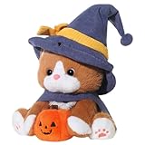 Plüschtier Katze | Spielzeug Kätzchen Hexe mit und Umhang | 25 cm niedliche Plüschfigur für Halloween | Dekoration Wohnzimmer Schlafzimmer Party Geburtstag Geschenk Mädchen